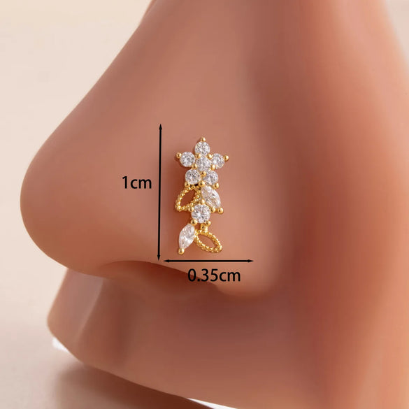 1 Piece Nose Rings & Studs Casual Simple Style Classic Style Flower Butterfly Bow Knot 316L Stainless Steel  Copper Inlay Zircon Nose Rings & Studs