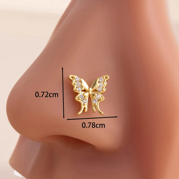 1 Piece Nose Rings & Studs Casual Simple Style Classic Style Flower Butterfly Bow Knot 316L Stainless Steel  Copper Inlay Zircon Nose Rings & Studs