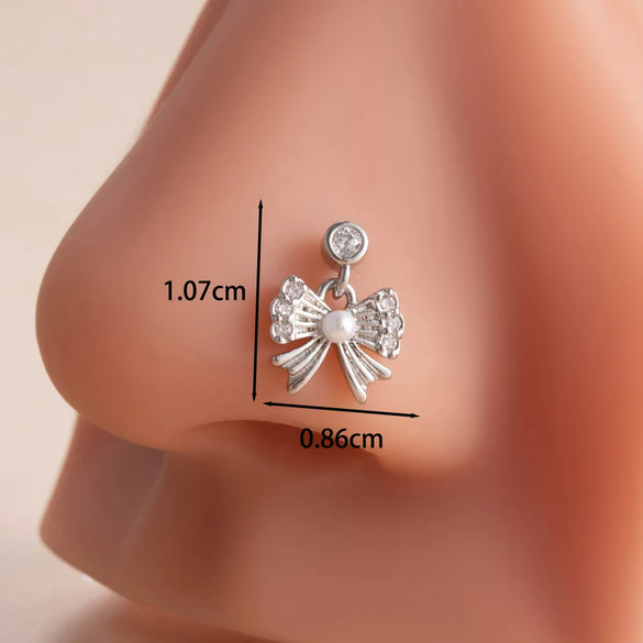 1 Piece Nose Rings & Studs Casual Simple Style Classic Style Flower Butterfly Bow Knot 316L Stainless Steel  Copper Inlay Zircon Nose Rings & Studs