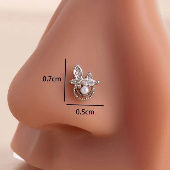 1 Piece Nose Rings & Studs Casual Simple Style Classic Style Flower Butterfly Bow Knot 316L Stainless Steel  Copper Inlay Zircon Nose Rings & Studs