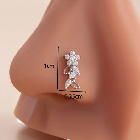 1 Piece Nose Rings & Studs Casual Simple Style Classic Style Flower Butterfly Bow Knot 316L Stainless Steel  Copper Inlay Zircon Nose Rings & Studs