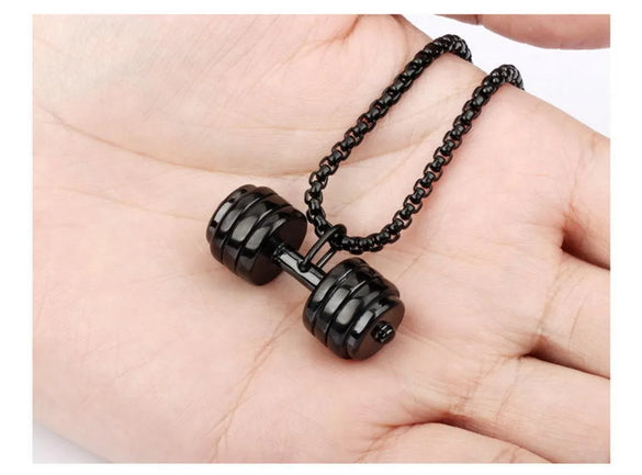 1 Piece Punk Dumbbell Titanium Steel Plating Pendant Necklace