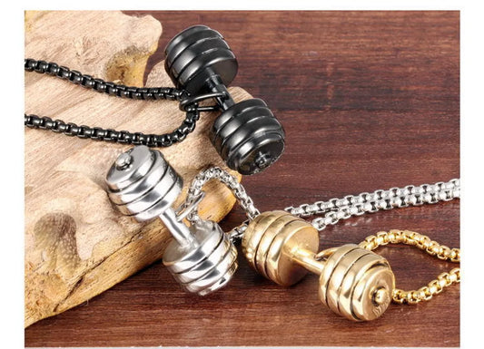 1 Piece Punk Dumbbell Stainless Steel Plating Pendant Necklace