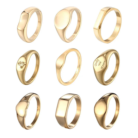 1 Piece Retro Letter Titanium Steel Printing Rings
