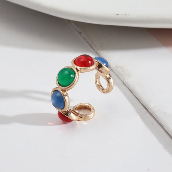 1 Piece Retro Round Alloy Inlay Natural Stone Resin Pearl Women'S Open Ring