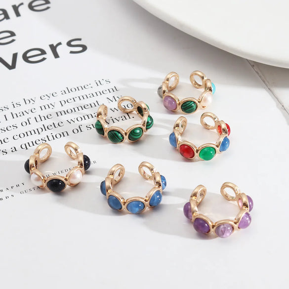 1 Piece Retro Round Alloy Inlay Natural Stone Resin Pearl Women'S Open Ring