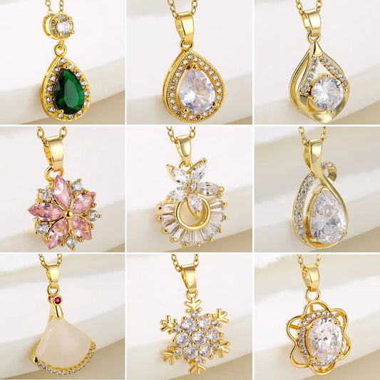 Retro Water Droplets Heart Shape Snowflake Stainless Steel Stainless Steel Plating Inlay Zircon 18k Gold Plated Gold Plated Pendant Necklace