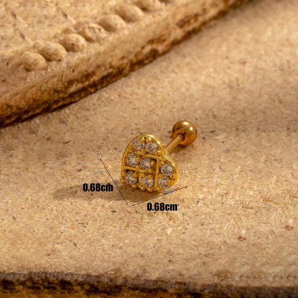 1 Piece Ear Cartilage Rings & Studs Simple Style Classic Style Round Square Heart Shape 316 Stainless Steel  Copper Inlay Zircon