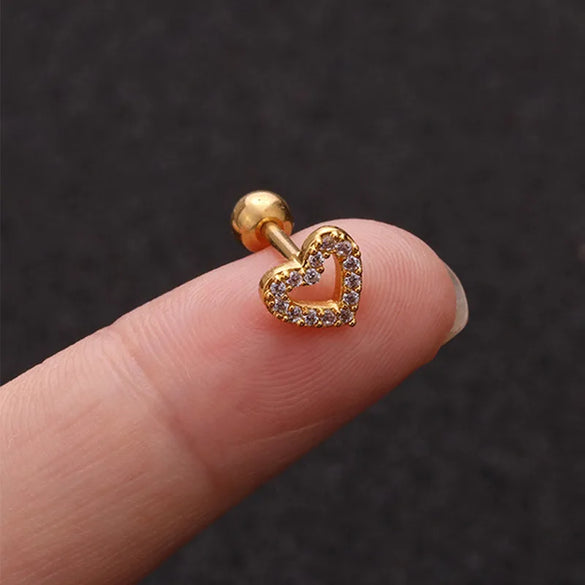 1 Piece Simple Style Heart Shape Inlay Copper Zircon 18K Gold Plated Ear Studs