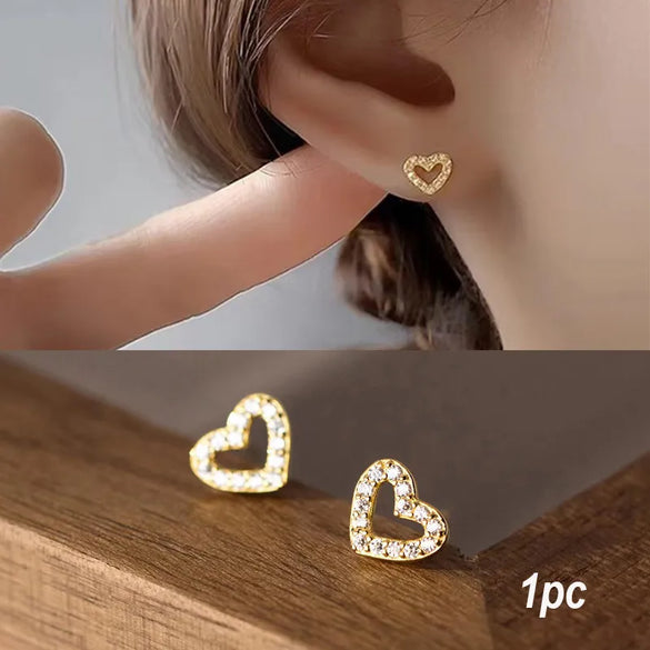 1 Piece Simple Style Heart Shape Inlay Copper Zircon 18K Gold Plated Ear Studs