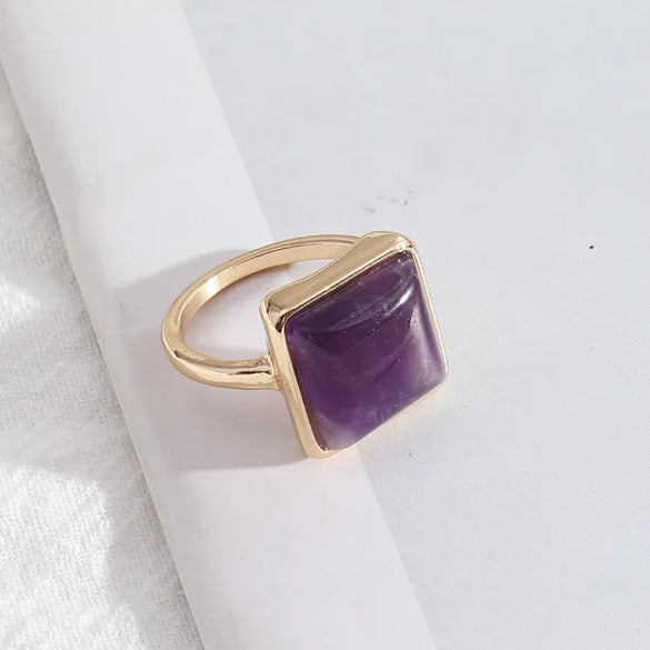 1 Piece Simple Style Square Alloy Plating Inlay Natural Stone Women'S Rings