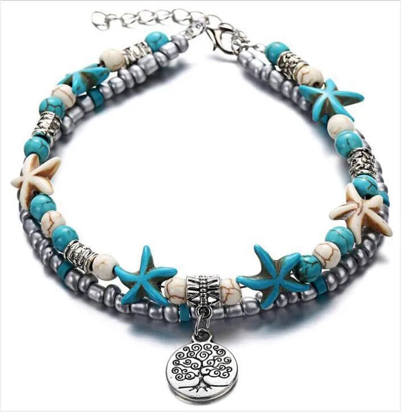 Wholesale Jewelry Simple Style Starfish Alloy Seed Bead Patchwork Anklet