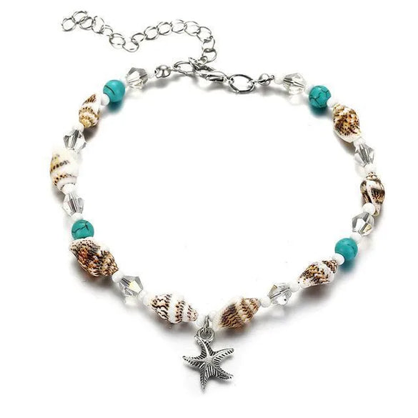 Wholesale Jewelry Simple Style Starfish Alloy Seed Bead Patchwork Anklet
