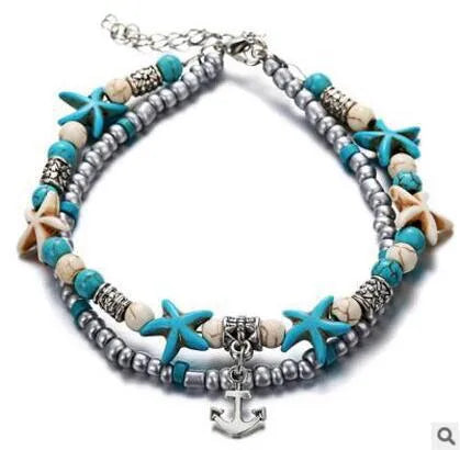 Wholesale Jewelry Simple Style Starfish Alloy Seed Bead Patchwork Anklet
