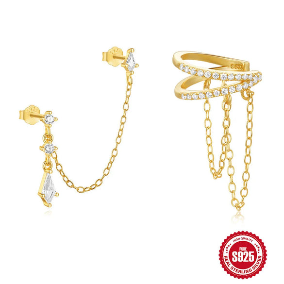 1 Piece Sterling Silver Zircon Geometric Ear Cuffs Ear Studs