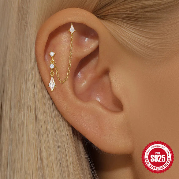 1 Piece Sterling Silver Zircon Geometric Ear Cuffs Ear Studs