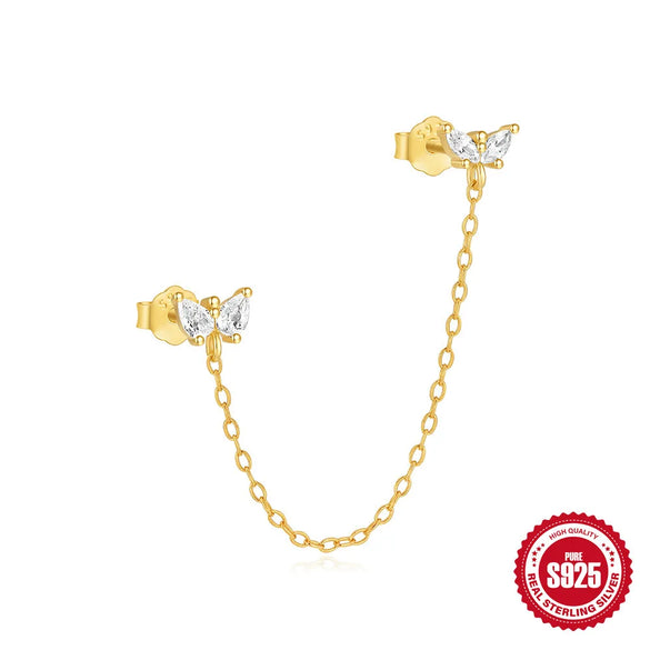 1 Piece Sterling Silver Zircon Star Butterfly Ear Studs