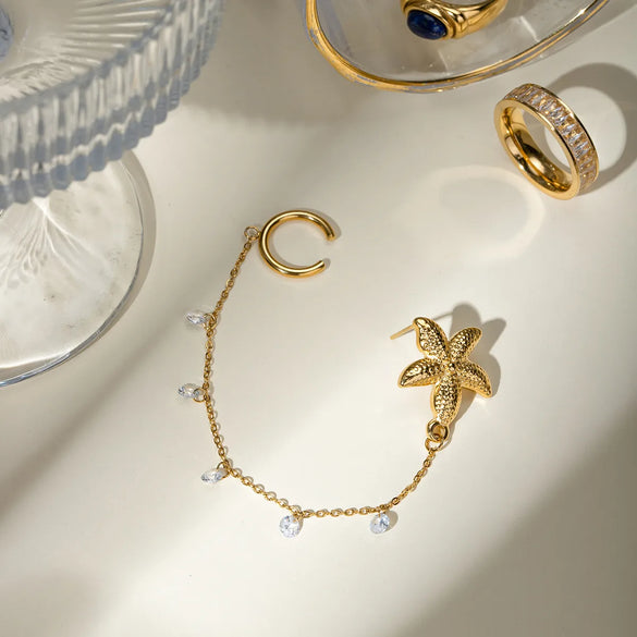 1 Piece Vacation Beach Starfish Chain 304 Stainless Steel 18K Gold Plated Ear Cuffs
