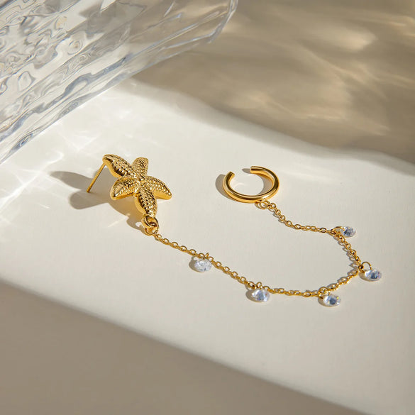 1 Piece Vacation Beach Starfish Chain 304 Stainless Steel 18K Gold Plated Ear Cuffs