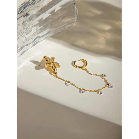 1 Piece Vacation Beach Starfish Chain 304 Stainless Steel 18K Gold Plated Ear Cuffs