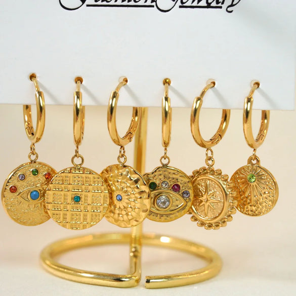 1 Piece Vintage Style Classic Style Star Shell Fish Tail Plating Inlay 304 Stainless Steel Agate Shell Zircon 14K Gold Plated Drop Earrings