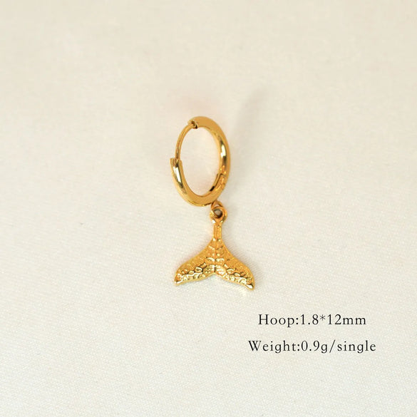 1 Piece Vintage Style Classic Style Star Shell Fish Tail Plating Inlay 304 Stainless Steel Agate Shell Zircon 14K Gold Plated Drop Earrings