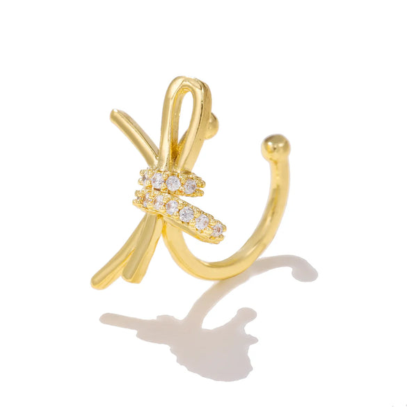 1 Piece Vintage Style Geometric Star Bow Knot Plating Inlay Copper Zircon Ear Cuffs