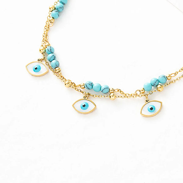 Wholesale Jewelry Y2K Hawaiian Beach Devil'S Eye Stainless Steel Shell Layered Anklet