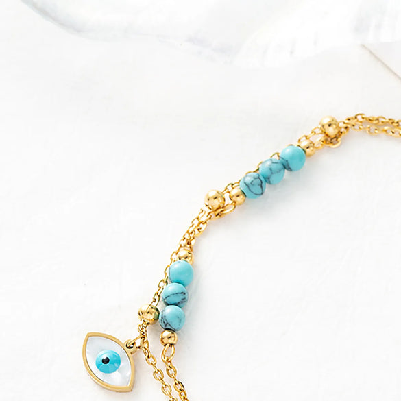 Wholesale Jewelry Y2K Hawaiian Beach Devil'S Eye Stainless Steel Shell Layered Anklet