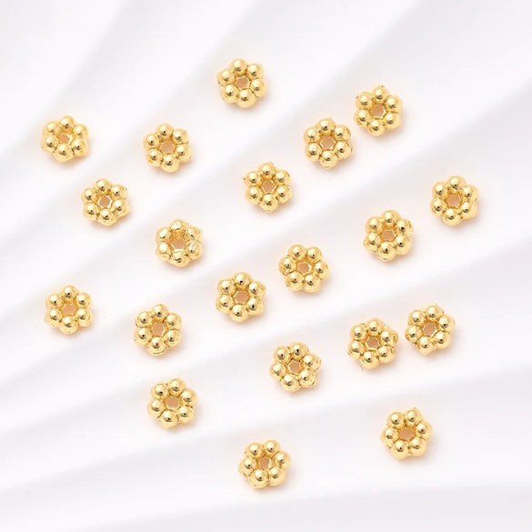 1 Set 100 PCS/Package 3.5X3.5mm 4x3.5mm Hole 1~1.9mm Alloy 18K Gold Plated Round Snowflake Polished Beads Spacer Bars
