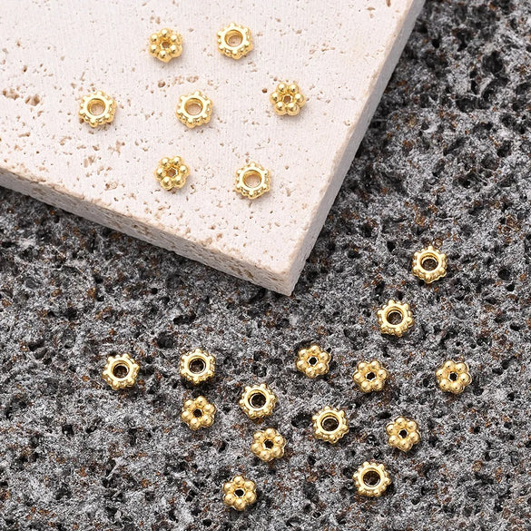 1 Set 100 PCS/Package 3.5X3.5mm 4x3.5mm Hole 1~1.9mm Alloy 18K Gold Plated Round Snowflake Polished Beads Spacer Bars