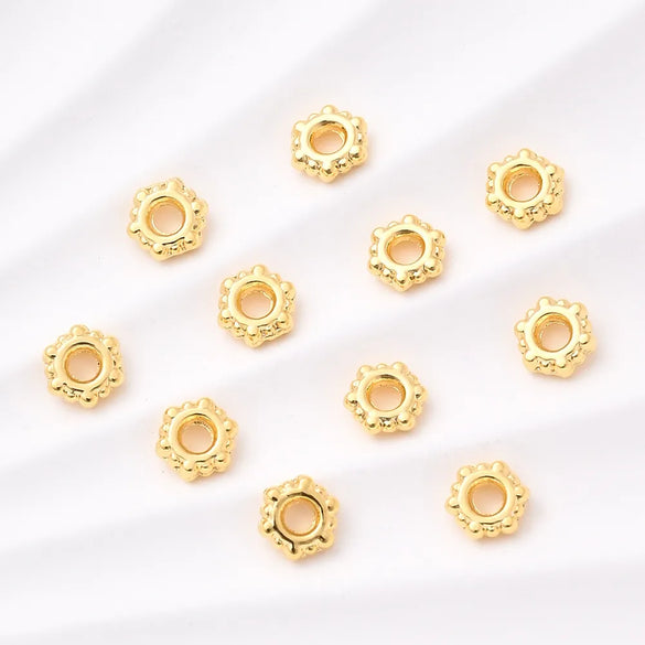1 Set 100 PCS/Package 3.5X3.5mm 4x3.5mm Hole 1~1.9mm Alloy 18K Gold Plated Round Snowflake Polished Beads Spacer Bars