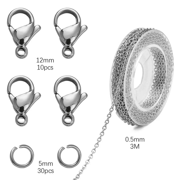 1 Set 304 Stainless Steel Solid Color Chain Lobster Clasp