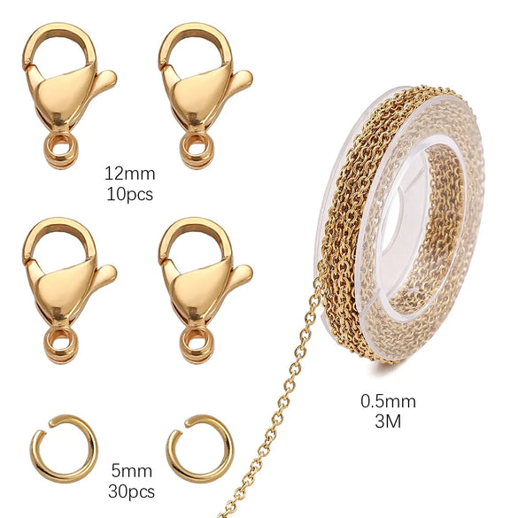 1 Set 304 Stainless Steel Solid Color Chain Lobster Clasp