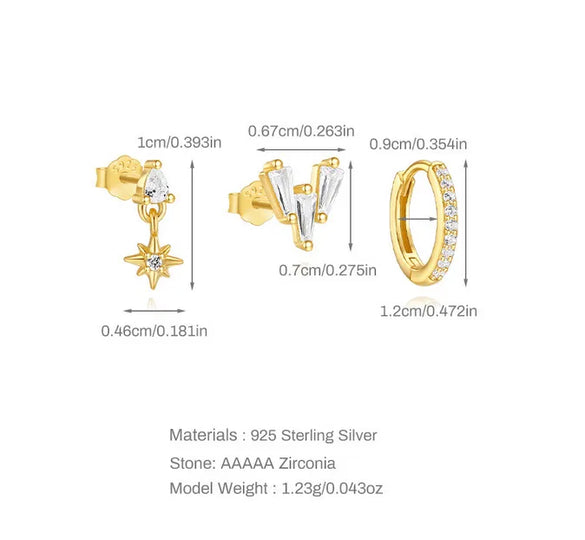 1 Set 925 Sterling Silver Zircon 925 Sterling Silver Earrings Geometric Flower Drop Earrings Earrings Ear Studs