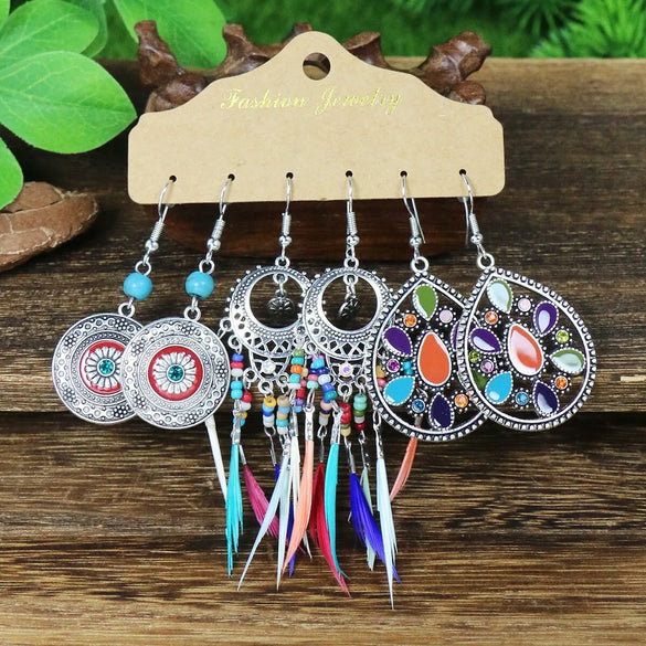 1 Set Casual Retro Leaf Water Droplets Beaded Zinc Alloy Drop Earrings