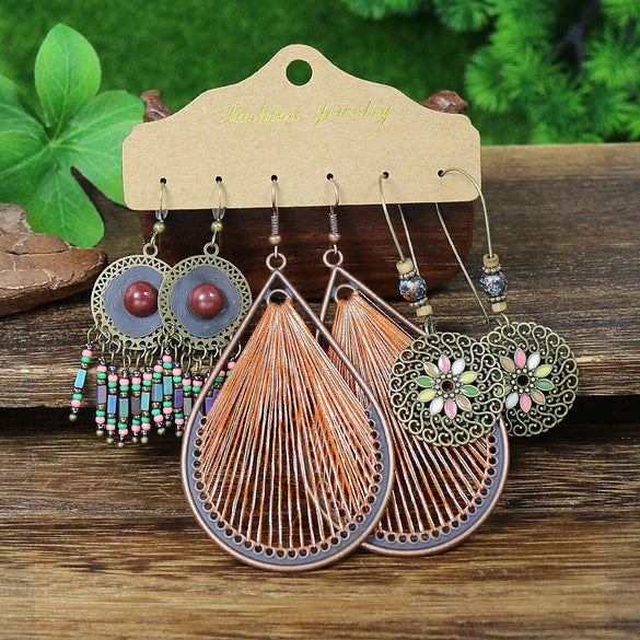1 Set Casual Retro Leaf Water Droplets Beaded Zinc Alloy Drop Earrings