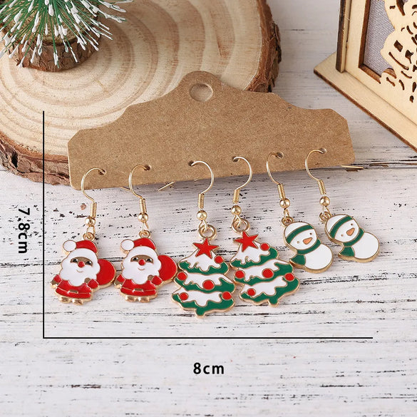 1 Set Cute Sweet Christmas Tree Santa Claus Snowman Enamel Zinc Alloy Drop Earrings