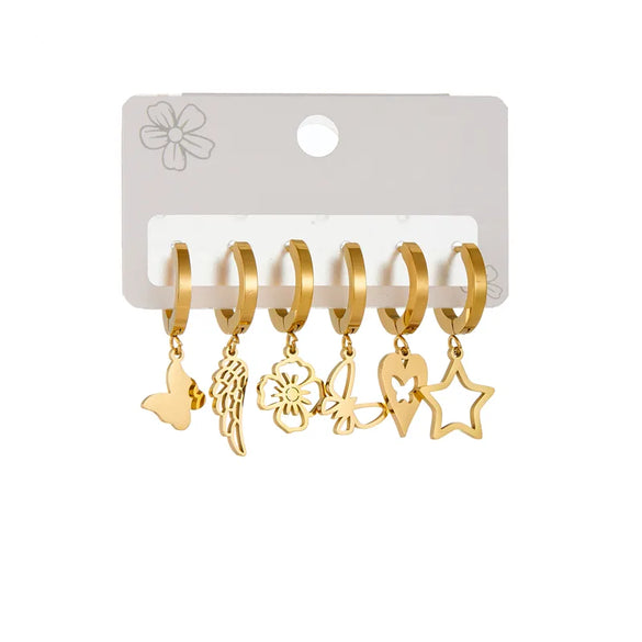1 Set IG Style Simple Style Star Flower Butterfly Hollow Out 304 Stainless Steel 18K Gold Plated Drop Earrings