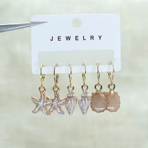 1 Set Marine Style Beach Simple Style Scallop Starfish Conch Alloy Drop Earrings