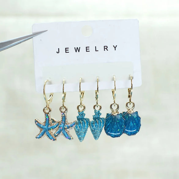 1 Set Marine Style Beach Simple Style Scallop Starfish Conch Alloy Drop Earrings