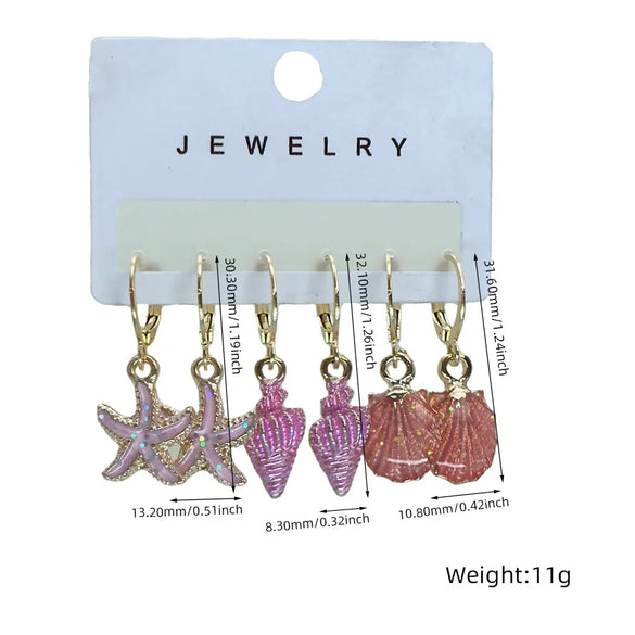 1 Set Marine Style Beach Simple Style Scallop Starfish Conch Alloy Drop Earrings