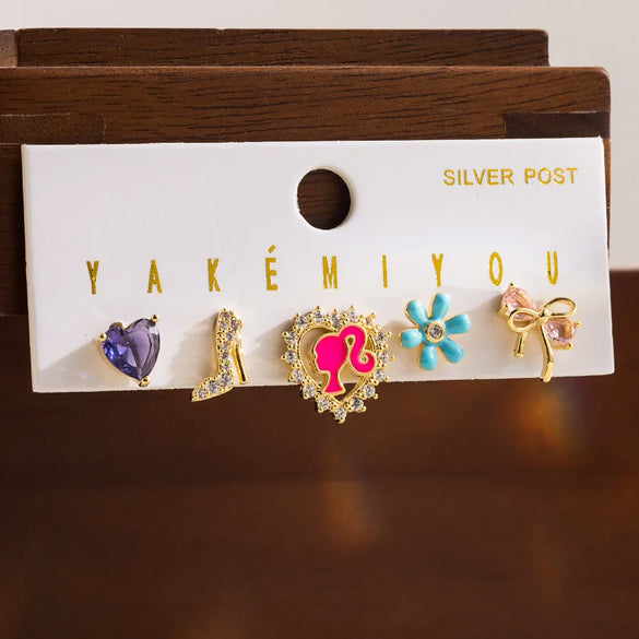 1 Set Princess Dog  Enamel Inlay Copper Zircon 14k Gold Plated Drop Earrings