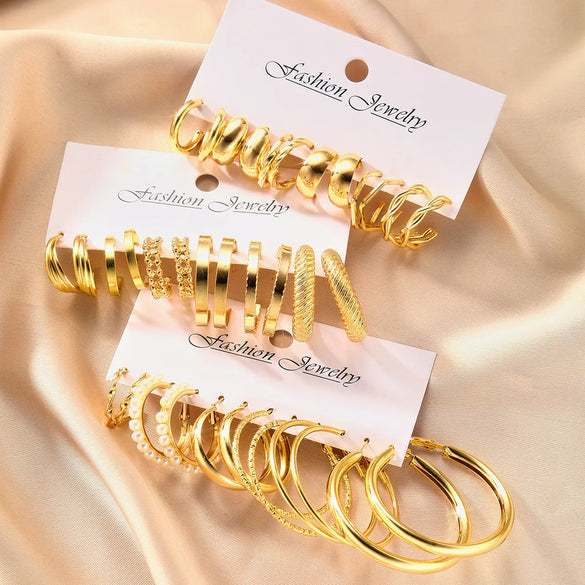 1 Set Retro Geometric Round Plating Inlay Alloy Artificial Pearls Earrings