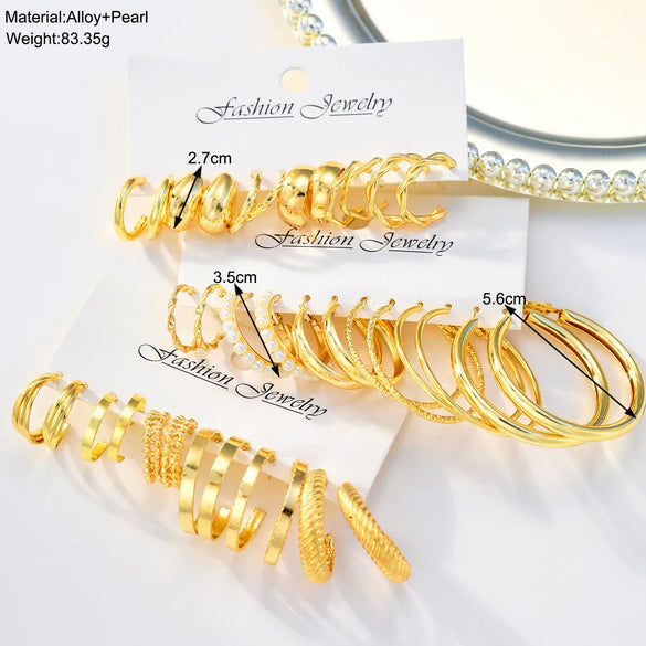 1 Set Retro Geometric Round Plating Inlay Alloy Artificial Pearls Earrings