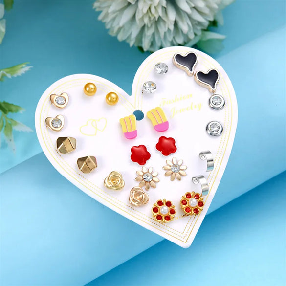 1 Set Simple Style Classic Style Heart Shape Inlay Alloy Rhinestones Ear Studs