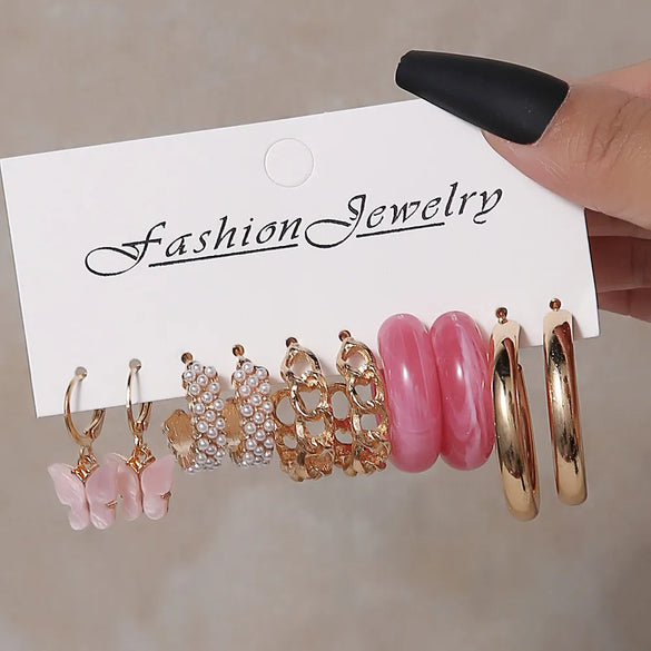 1 Set Sweet Simple Style Round Butterfly Leopard Inlay Arylic Artificial Pearls Earrings