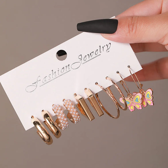 1 Set Sweet Simple Style Round Butterfly Leopard Inlay Arylic Artificial Pearls Earrings