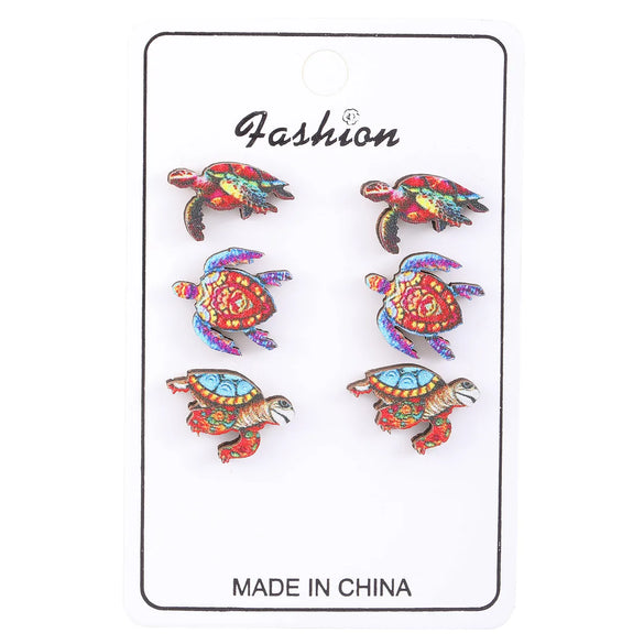 1 Set Vacation Beach Tortoise Starfish Crab Wood Ear Studs