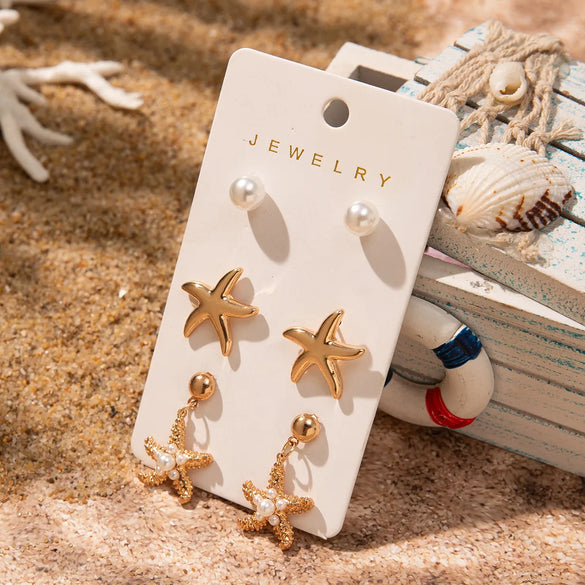 1 Set Vacation Marine Style Beach Starfish Shell Arylic Alloy Drop Earrings Ear Studs